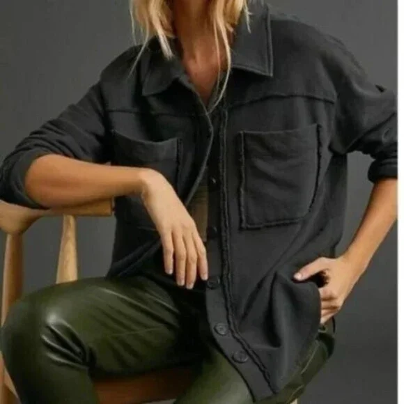 T. la Anthropologie $188 Black Eamon Shacket Shirt Jacket Size XS Black NEW B78 - Picture 1 of 6